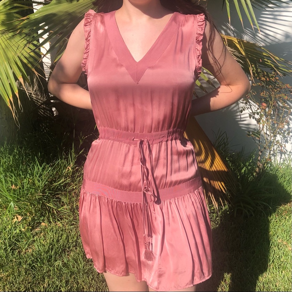 Flannel Australia Silk Tiered Mini Dress Rose Pink size 1 medium